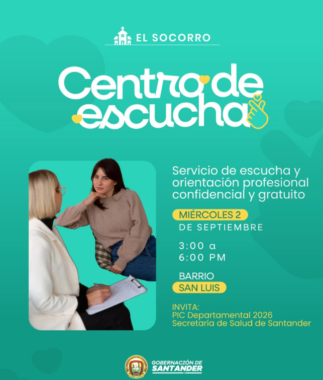 ESEHMB's tweet photo. 💙💚 ¡Tu bienestar merece ser escuchado! 🫂

El Centro de Escucha llega al barrio San Luis, El Socorro, con orientación profesional, confidencial y gratuita. 

📅 Miércoles 2 de septiembre
🕒 3:00 a 6:00 p. m.
📍 Barrio San Luis
💚 Hablar también es cuidarnos.
#CentroDeEscucha https://t.co/pOTLicgcJc