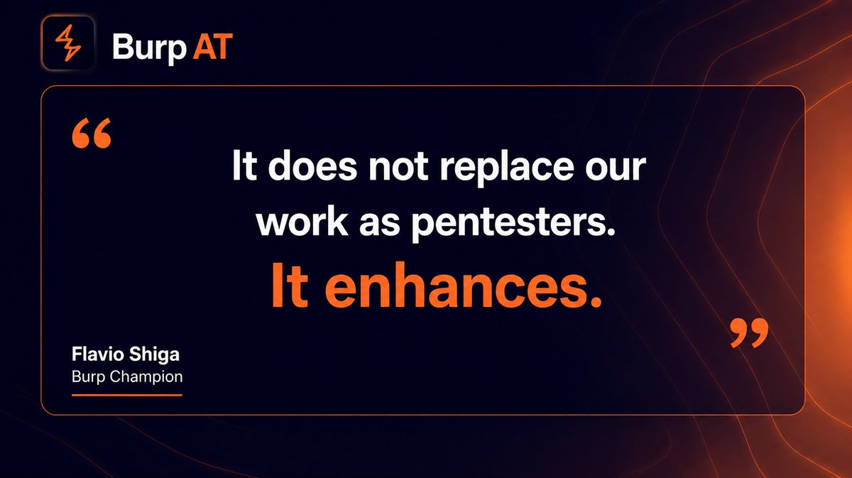 Burp_Suite's tweet photo. Burp Champion @fshiga used Burp AT to work through a complete attack chain in 3 hours:

Enumeration + initial access → SQLi privilege escalation → sensitive file access via SSRF

Days of manual analysis compressed into one morning.

How far could #BurpAT take your next test? https://t.co/rAMhgnn7nk