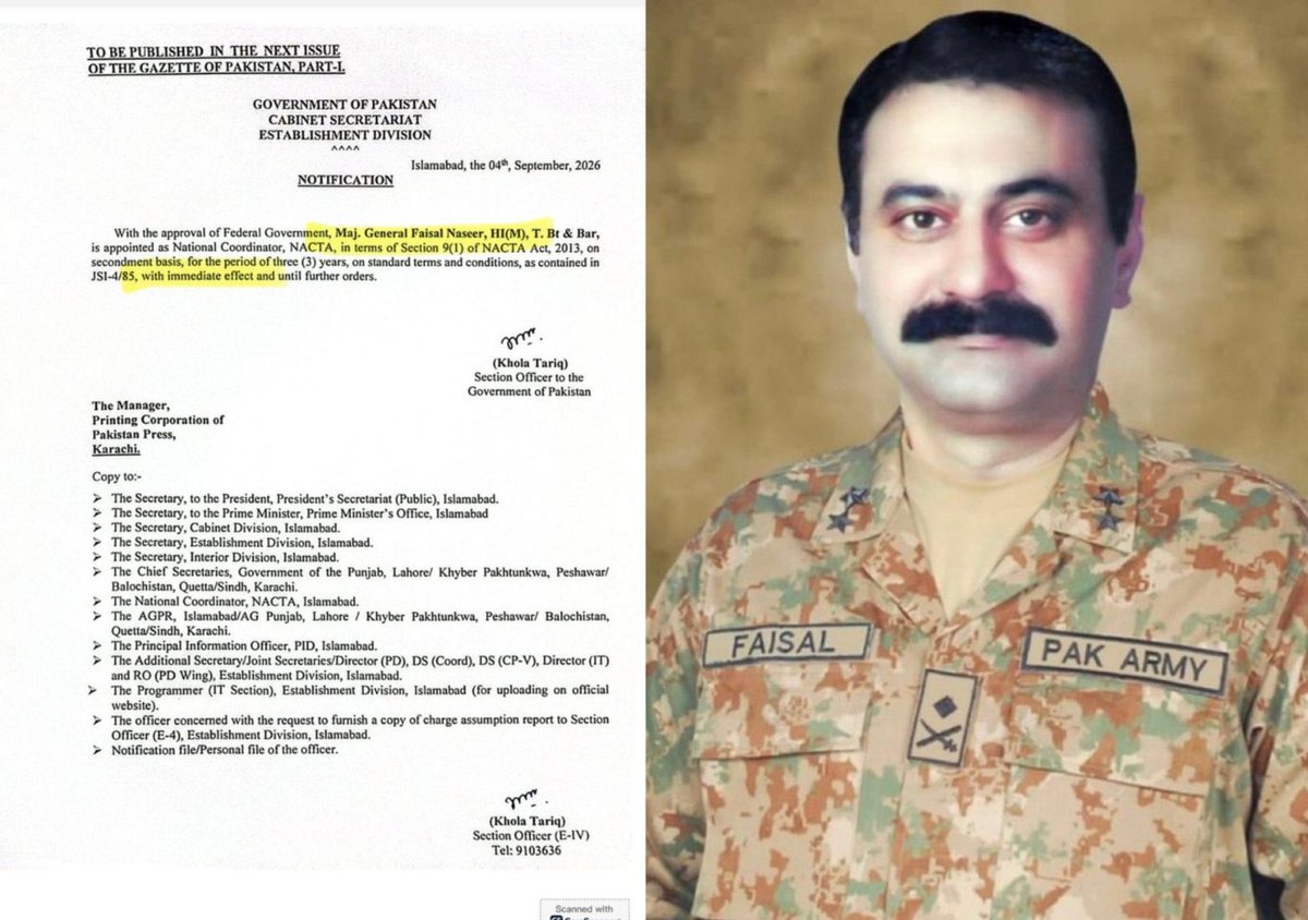 Federal Government Appoints Maj Gen Faisal Naseer as National Anti-Terror Coordinator