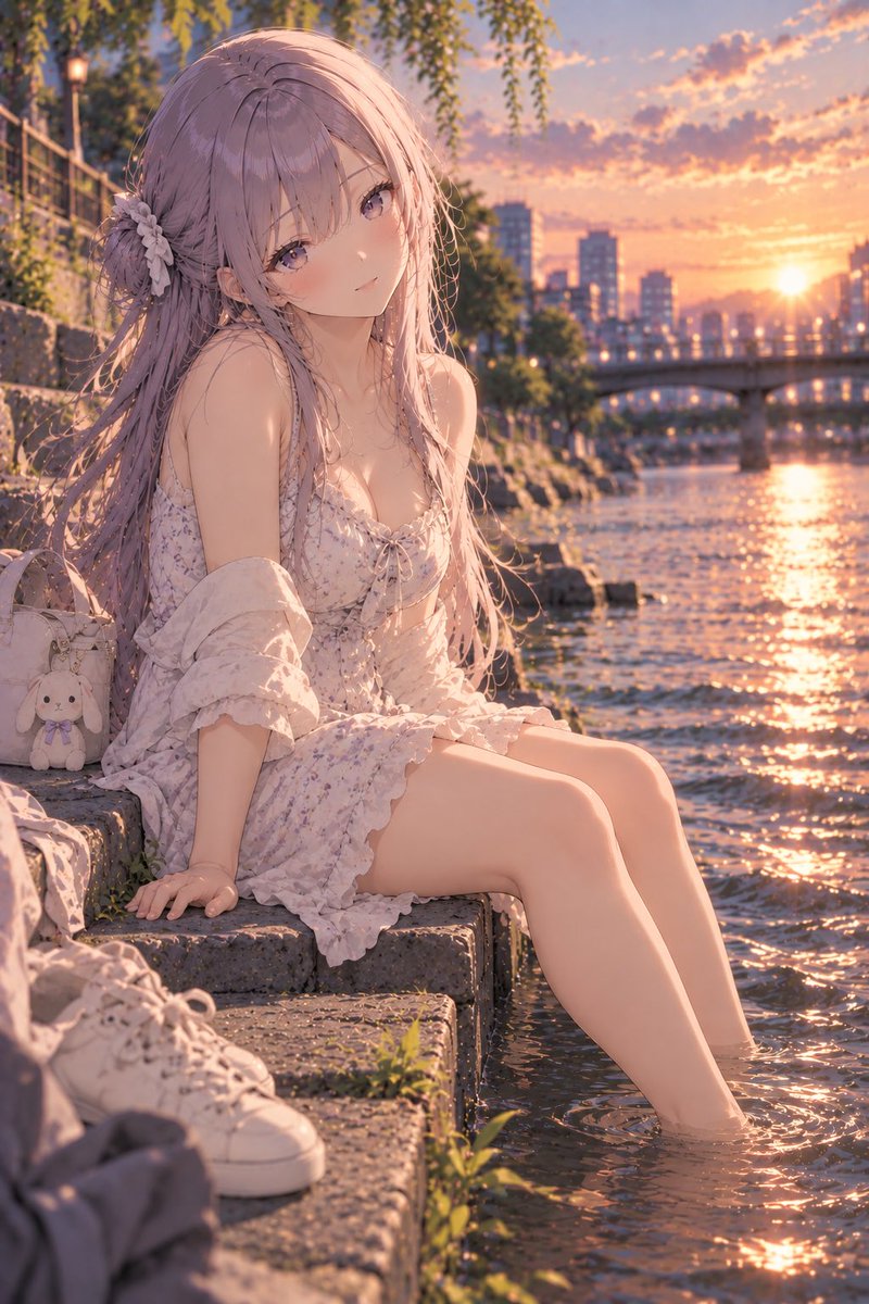 HAYATE__art's tweet photo. I only meant to cool my feet for a second… 🌇

ちょっと足を冷やすだけのつもりだったんだけどなぁ…

— Mashiro / 真白 https://t.co/bfapf4TqSN