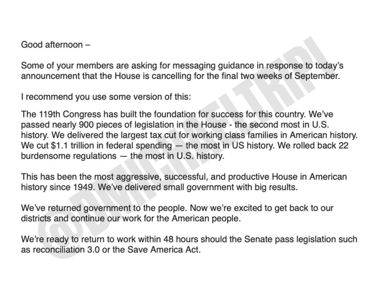 DMichaelTripi's tweet photo. EXCLUSIVE: House GOP “scrambling” for messaging guidance amid controversy over cancelling remaining congressional sessions to avoid vote on additional Epstein files release. https://t.co/f52FQTX1g3
