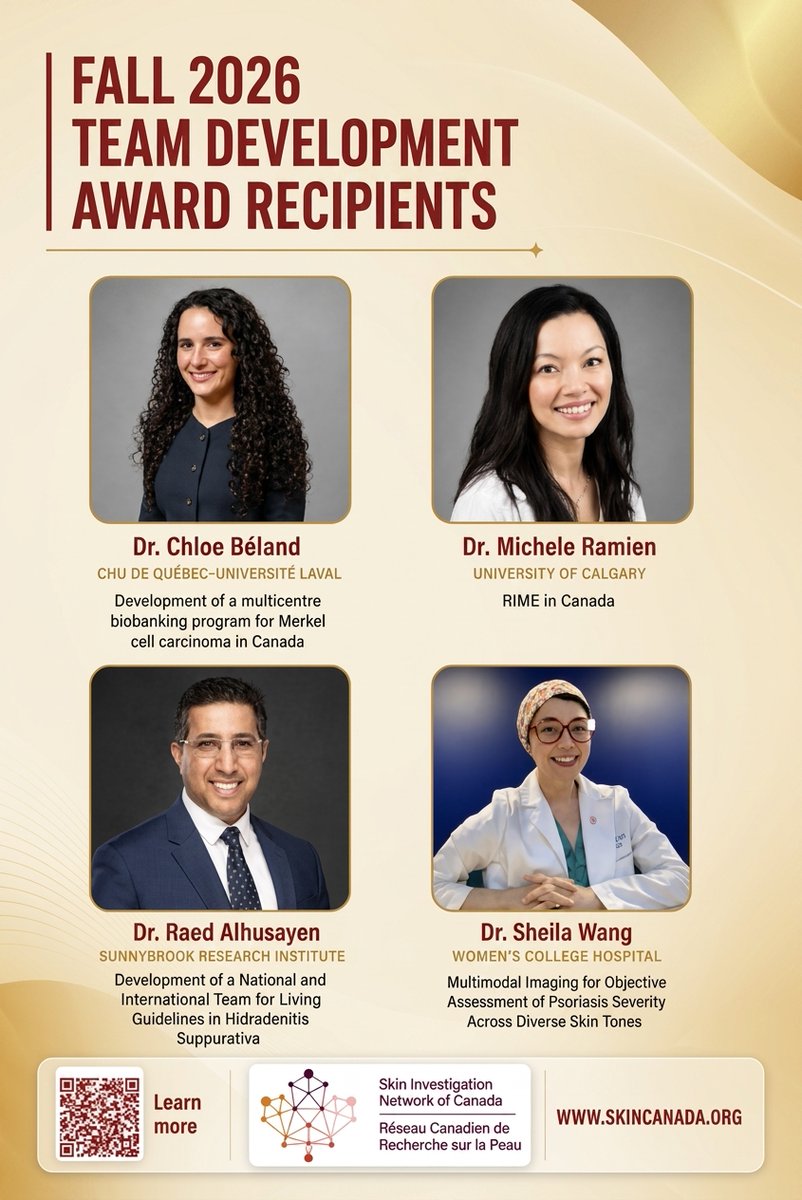 canada_skin's tweet photo. Congratulations to the Fall 2026 Team Development Award recipients!
To learn more, visit our website: https://t.co/t0aHzohizf

#SkinResearch #TeamDevelopment #Dermatology #MedicalResearch #HealthcareInnovation #Canada #SkinCanada https://t.co/bClzQj6ATP