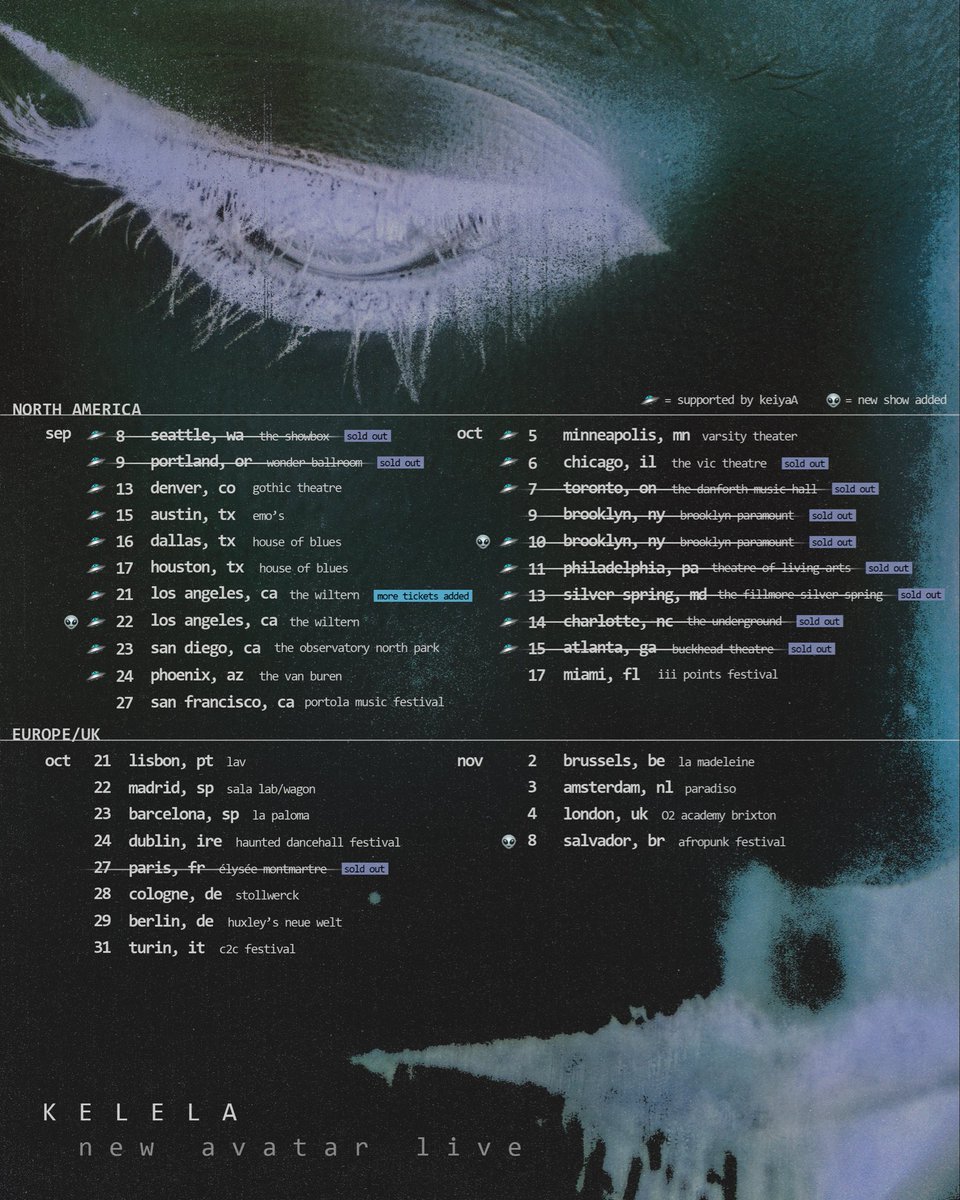 kelelam's tweet photo. 𝗻𝗲𝘄 𝗮𝘃𝗮𝘁𝗮𝗿 𝗟𝗜𝗩𝗘 is almost here 👽

these rehearsals have been HITTING! can’t wait for yall to join me in this sonic paradise. 🤲🏾

also sooo excited to be bringing out the amazing/brilliant @keiyaa_ for the north american shows! do your homework and listen to ‘hooke’s law’ so we can scream every word together.

if you haven’t copped tickets yet, now’s your chance 🛸
https://t.co/jHdhdwRtRO