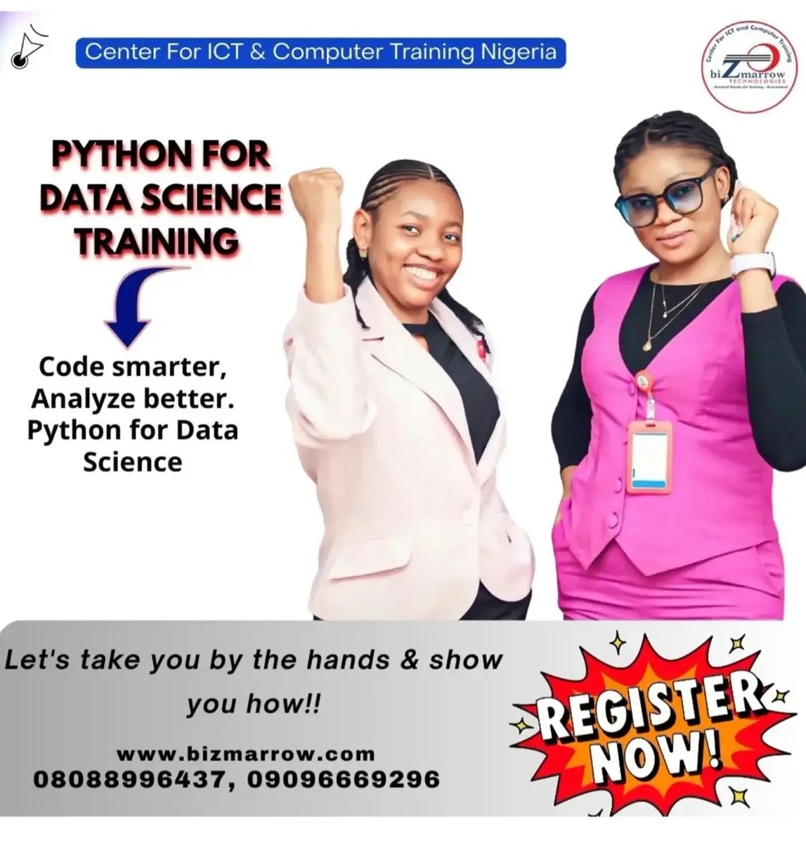 biZmarrow's tweet photo. Ready to build practical Python and data skills?
Join Bizmarrow Technologies, Abuja for our Python for Data Science Training and learn how to use Python to work with real-world data.
Call/Whatsapp: 0808 899 6437 | 0909 666 9296
#BizmarrowTechnologies #Abuja #Python https://t.co/rAaGYWc53P