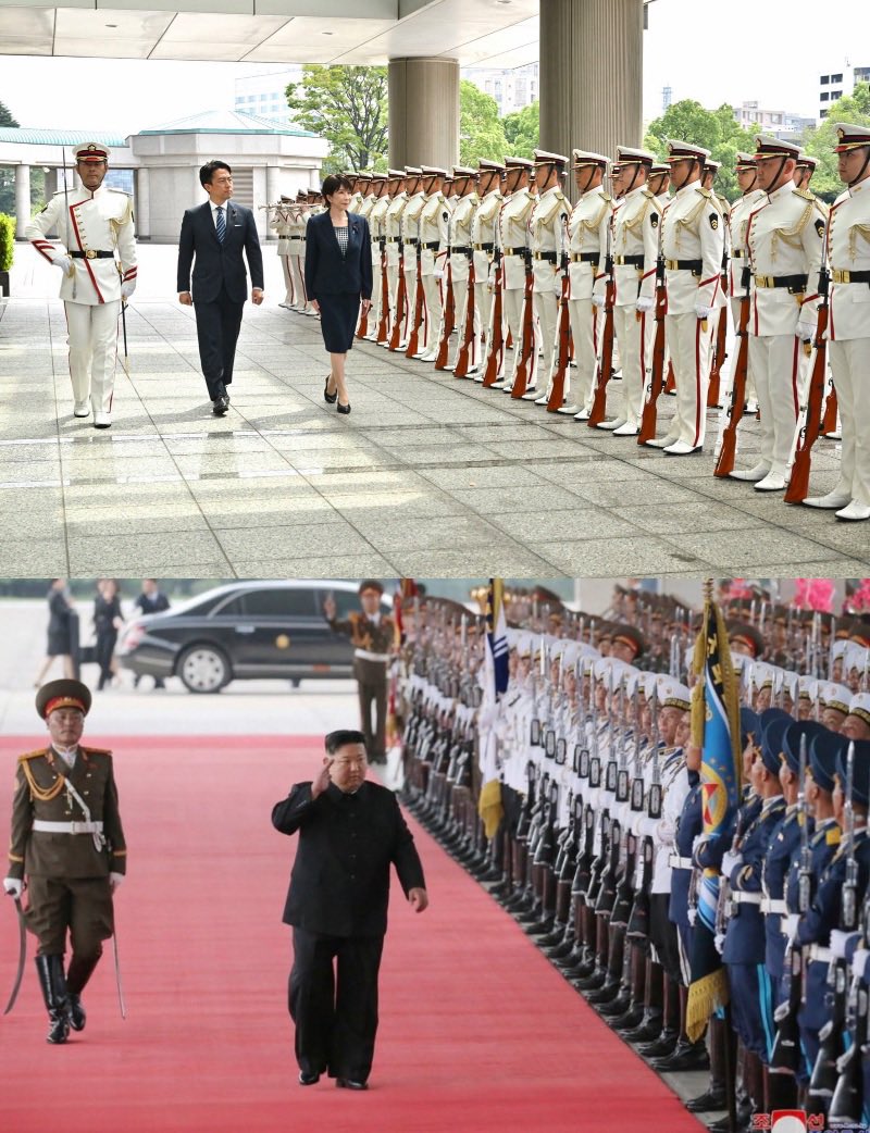 abed_gp's tweet photo. ……これ、構図ほぼ同じじゃない？

軍隊を前にして、指導者がゆっくり歩く
「強い国」を演出する政治って、こういうところから始まってるのか😱 https://t.co/gEDa89woUy