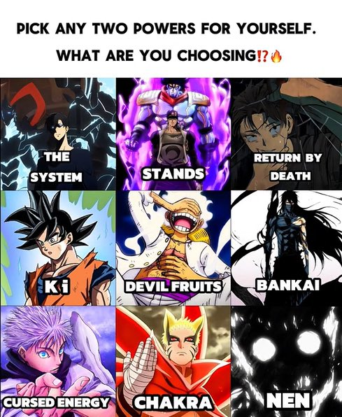 NikomiVT's tweet photo. Pick your two powers! I’m going with Stands + Nen  What are you choosing?

#Vtubers #Gamers #Streamers https://t.co/kDDnlIFzPA