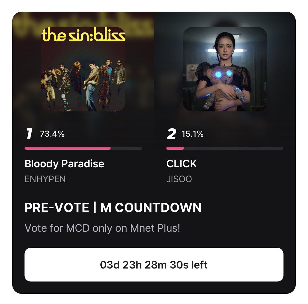 enhapopbase_'s tweet photo. ENGENEs, Pre-vote for M Countdown has started. Remember we need a huge gap to have a chance!

🔗:https://t.co/RKwg8aeHrt https://t.co/b9HPWXQEQC