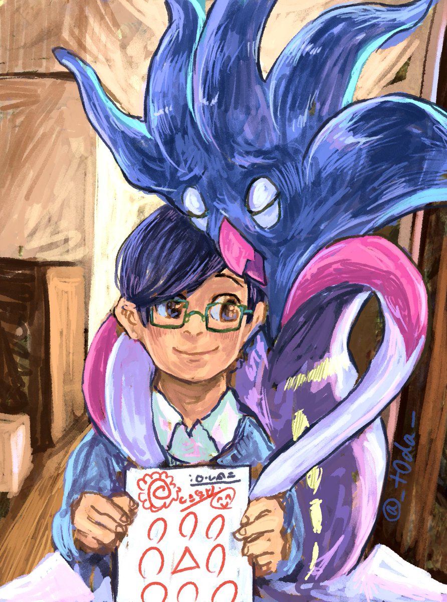 _t0da_'s tweet photo. #ポケモンイラスト
「なんで満点じゃないんだ、この出来損ない！お前なんか出ていけ！！」
「やった！平均点半分未満のテストだからほめられちゃった！ご褒美に君を連れて冒険に行ってもいいって！」
『分類:逆転ポケモン　愛ゆえの催眠術』 https://t.co/MDDiT1GdqX
