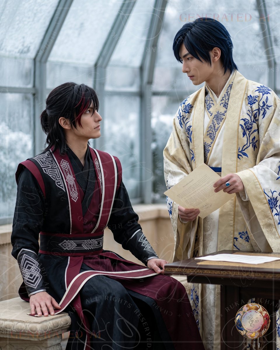 sgcd_rutsuki's tweet photo. #理と情の境 #FantasyArt

The treaty can leave only when both men let it go.

🎗️批准後も解けない条約帯🎗️

批准はすでに終わっている。

それでも皇帝の手にある条約は、
腰掛けへ帯を留めた
宰相の掌から先へ進めない。

一本の帯だけが、
立ち去る皇帝と残る宰相を繋いでいた。 https://t.co/8XNFT4Z17u