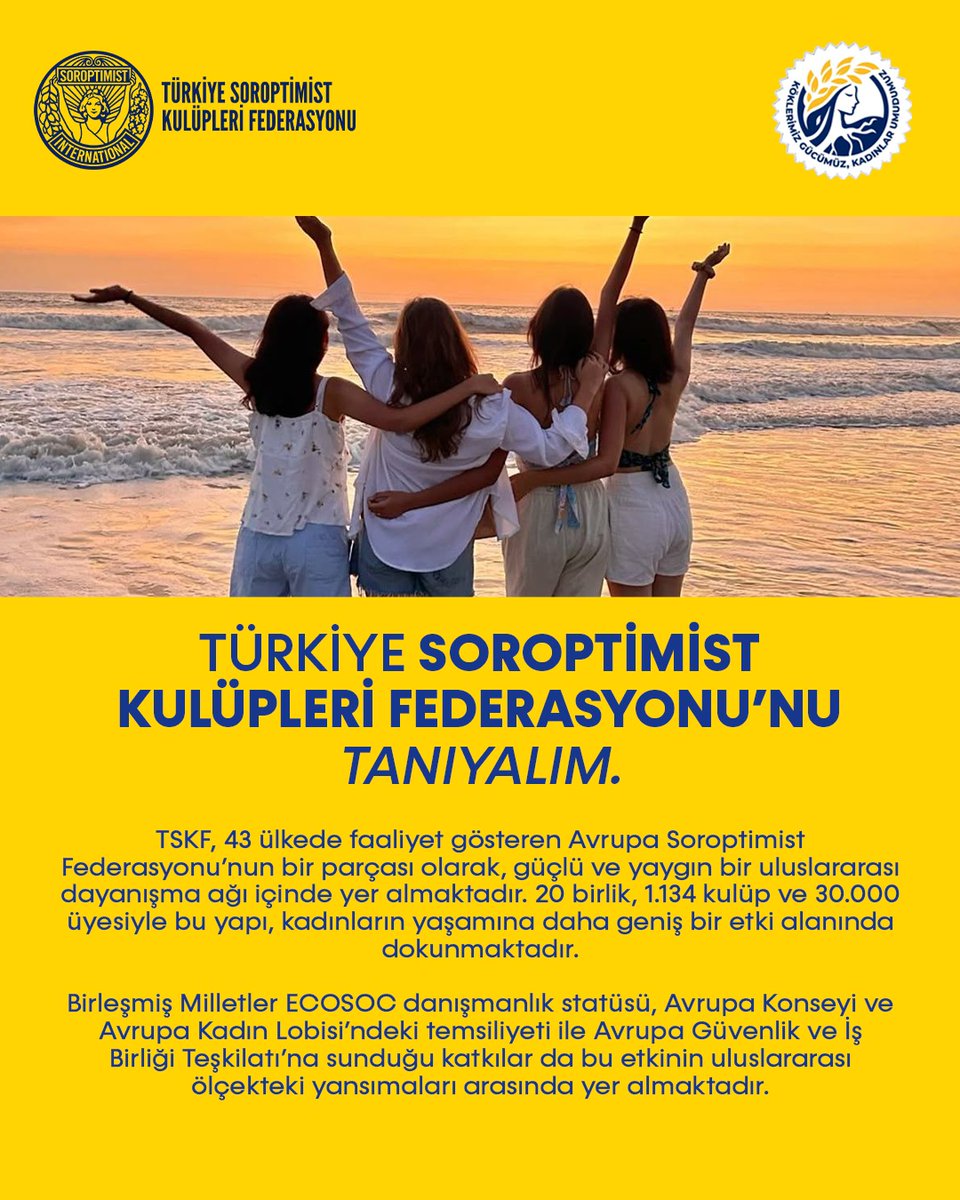 Soroptimist_tr's tweet photo. Türkiye Soroptimist Kulüpleri Federasyonu, Avrupa Soroptimist Federasyonu’nun bir parçası olarak güçlü ve yaygın bir uluslararası dayanışma ağı içinde yer almaktadır. https://t.co/Rhwd43Poew