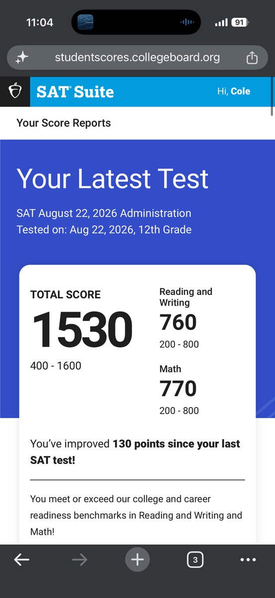 ColeF_4's tweet photo. Just got back my August sat score and ended up getting a 1530. https://t.co/sYi9UZ42N1