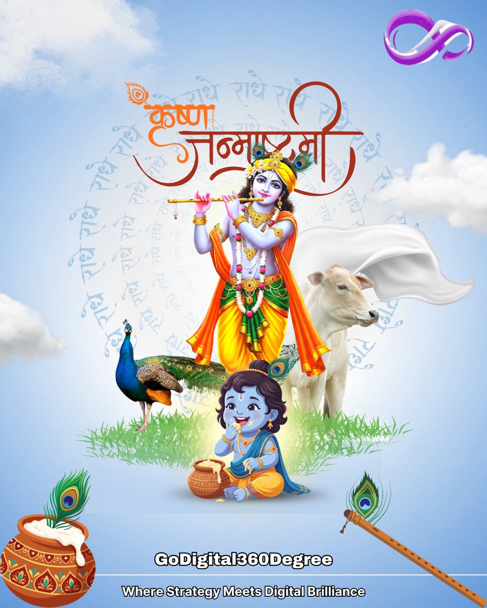 GD360degree's tweet photo. May Lord Krishna fill your life with joy, peace, and endless blessings 🦚

This Janmashtami, may every new beginning bring you closer to your dreams and every step forward bring growth 💜

#GoDigital360Degree #HappyJanmashtami #KrishnaJanmashtami https://t.co/ayFnrmWUG7