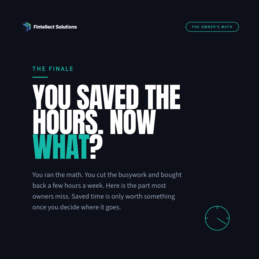 praxisgroupai's tweet photo. You bought back a few hours a week. Now decide where they go, or they leak back.

Five hours a week at your $24 rate is $120 a week, about $520 a month handed back to you. That is a real budget. Point it at what grows the business.

Part 6 of 6 in The Owner's Math. https://t.co/sQ5mfmbe5U