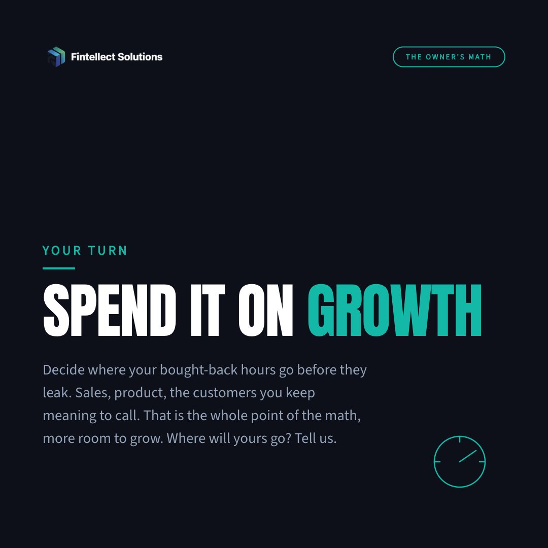 praxisgroupai's tweet photo. You bought back a few hours a week. Now decide where they go, or they leak back.

Five hours a week at your $24 rate is $120 a week, about $520 a month handed back to you. That is a real budget. Point it at what grows the business.

Part 6 of 6 in The Owner's Math. https://t.co/sQ5mfmbe5U