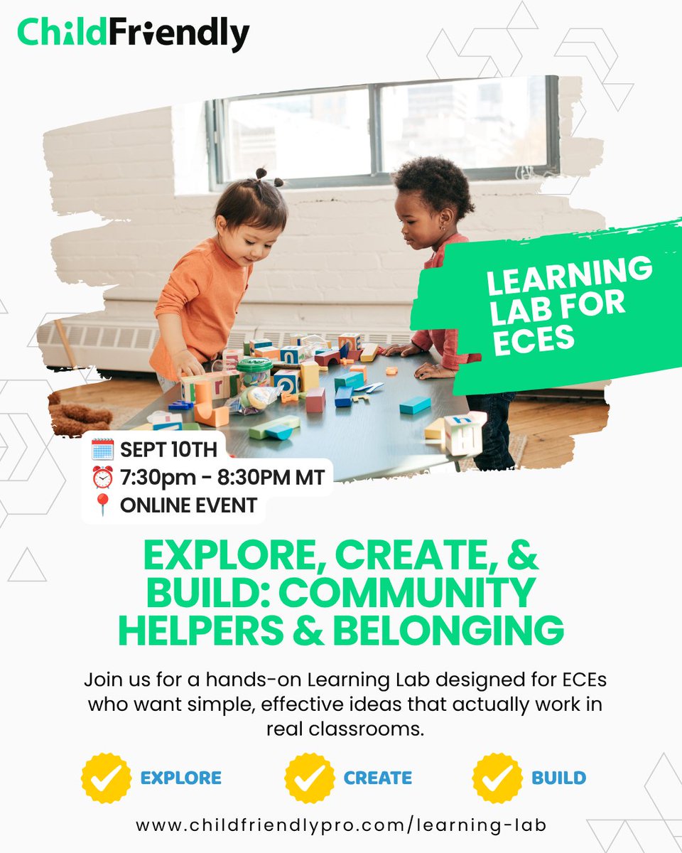 childfriendlyp's tweet photo. Our next free ChildFriendly Learning Lab is all about Community Helpers &amp; Belonging — and it's a week away.

📅 September 10th
🕢 7:30 – 8:30 PM MT
💻 Online + free

Sign up here: https://t.co/ELA8h41o7k https://t.co/VIFxx52WKr
