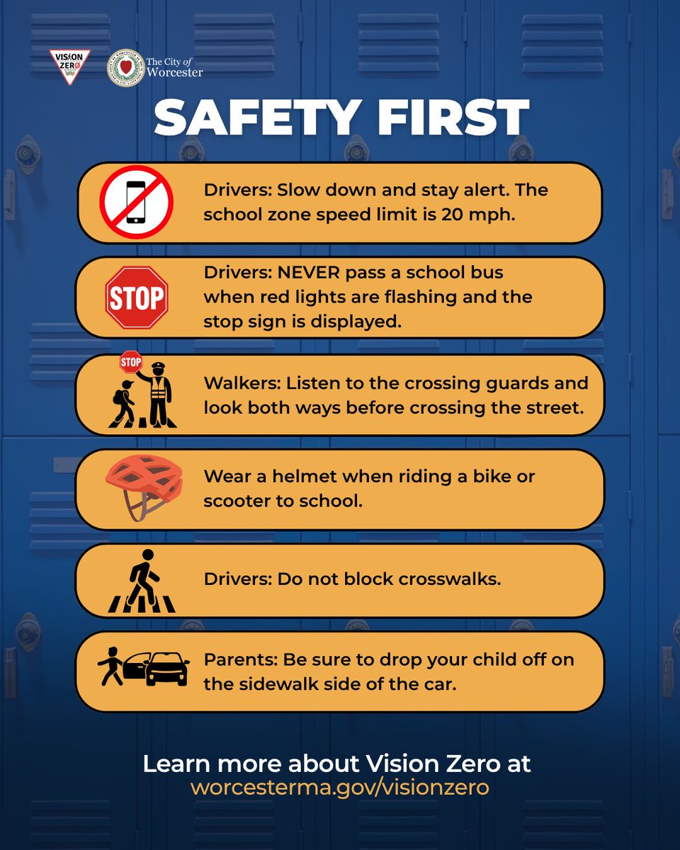 TweetWorcester's tweet photo. (1/2) Worcester kids are back to school and that means that our roads just got busier! Whether riding a school bus, walking or riding bikes to school, or getting dropped off by their parents, we want everyone to get to school safely. https://t.co/x3OwJW2Omk