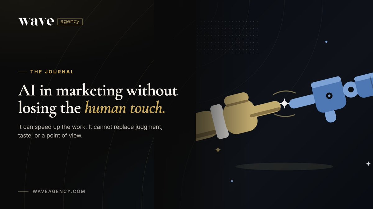 waveagencyusa's tweet photo. ✋ AI in marketing without losing the human touch.

When everyone uses the same tools the same way, everything sounds the same.

https://t.co/Wumn9P47Ug https://t.co/YGyLtiiT3A