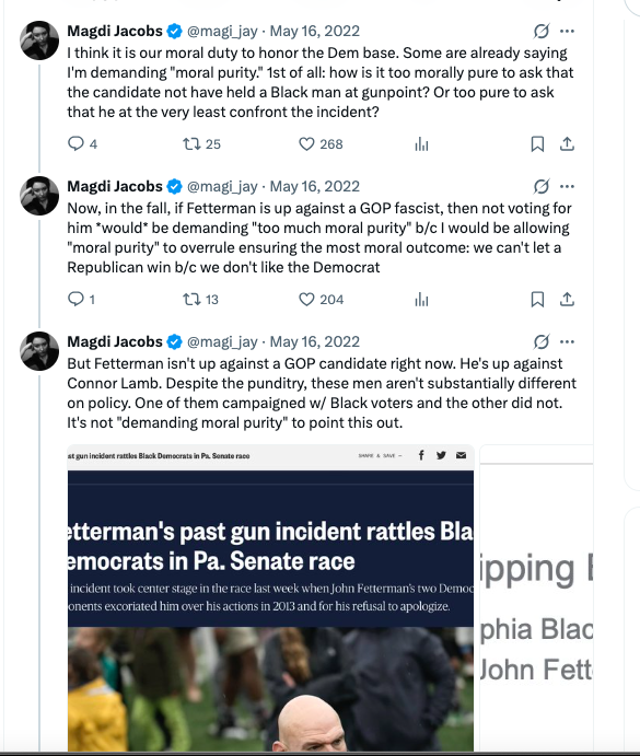 magi_jay's tweet photo. It was actually really difficult to criticize Fetterman in 2022. If you did, you'd get hit with a lot of bullies. Also, the elitists in the commentariat treated you like a shrill reactionary centrist who didn't endorse the secret sauce to winning elections. Sound familiar? https://t.co/bSACR6hiYt