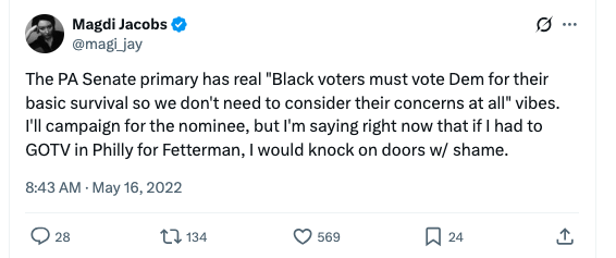 magi_jay's tweet photo. It was actually really difficult to criticize Fetterman in 2022. If you did, you'd get hit with a lot of bullies. Also, the elitists in the commentariat treated you like a shrill reactionary centrist who didn't endorse the secret sauce to winning elections. Sound familiar? https://t.co/bSACR6hiYt