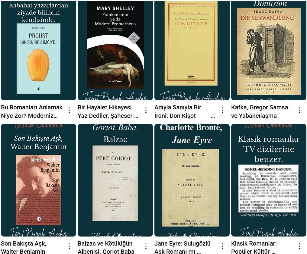 FeritBurakAydar's tweet photo. Shakespeare’den Kafka’ya, Proust’tan Woolf’a ve çağdaş romanlara kadar dünya edebiyatının en önemli eserlerine dair bir dakikalık içgörüler. Kısa videoları kolaylık olsun diye playlist haline getirdim. 
Belli aralıklarla yenilerini ekliyorum. Meraklısına:  https://t.co/46nGymdOZP https://t.co/WseQpnaIkz