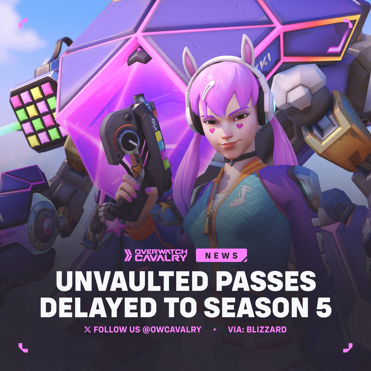 OWCavalry's tweet photo. Unvaulted Passes Delayed in #Overwatch 🎫

Aaron Keller shared in the latest blog post that old Battle Passes will no longer be released with next week's mid-season patch.

They will now be unvaulted in Season 5. https://t.co/3X60CywQKB
