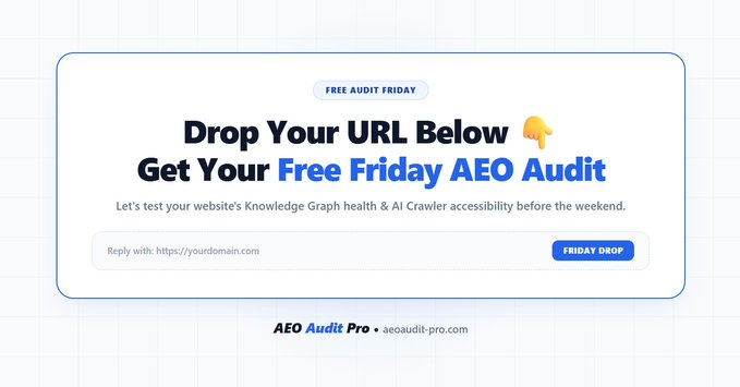 aeoauditpro's tweet photo. We’re giving away free AEO audits to the first websites that drop their URL in the comments below.

No credit card. No commitment.  

We’ll analyze what AI crawlers can access on your site, identify potential visibility issues, and give you concrete recommendations on what to improve.  

Curious what AI systems see when they visit your website?  

Drop your URL below. 👇
