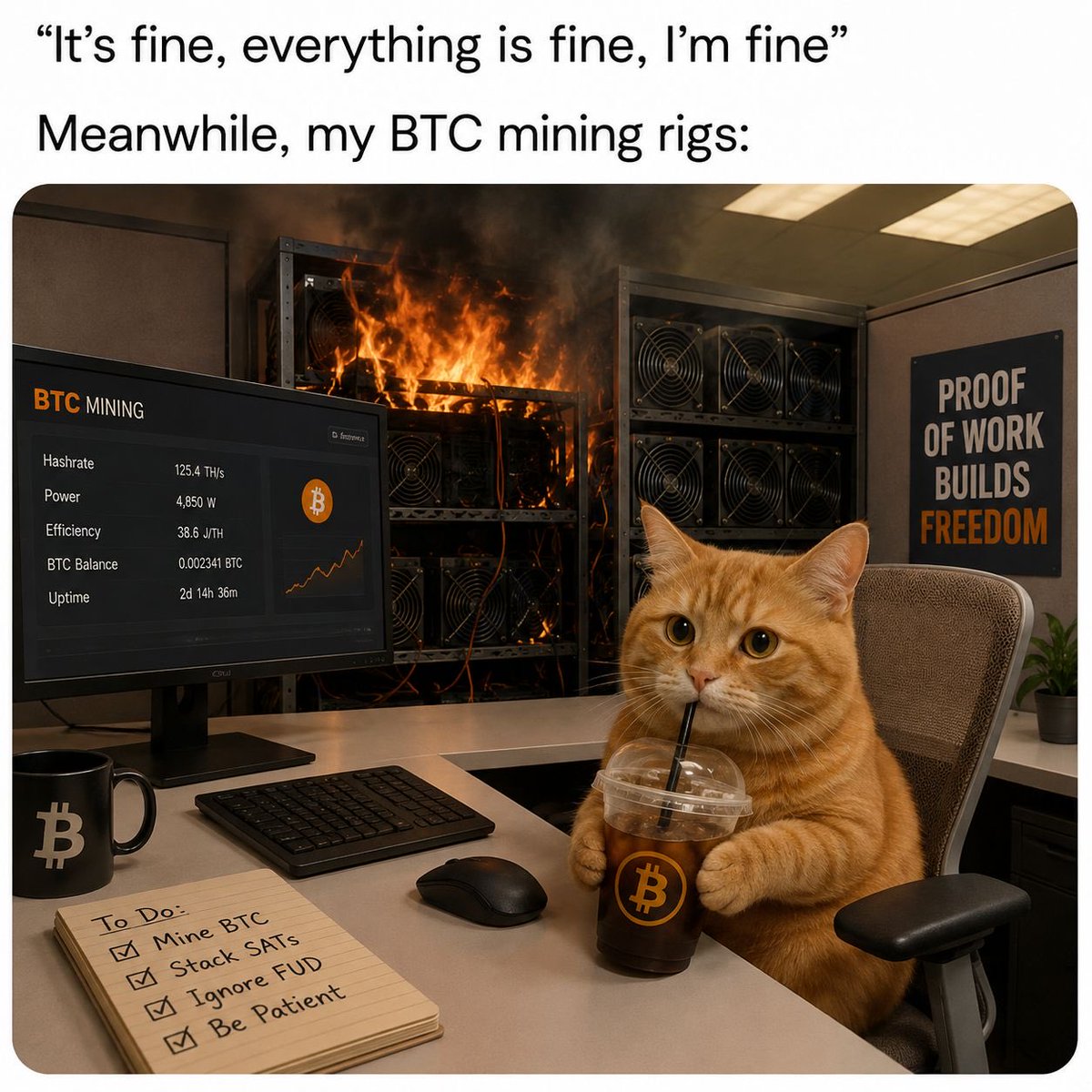 satoshi_btcb's tweet photo. The market is on fire,
but the mining rig keeps running. 

No panic. No FOMO.
Just keep mining and stacking BTC.

#SATOSHI #Bitcoin #BTC #BitcoinMining https://t.co/aQHE5n5TCd