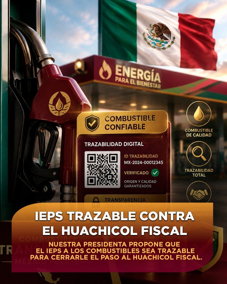 Diariorepmx's tweet photo. ⛽🔒 Nuestra presidenta propone que el IEPS a los combustibles sea trazable para cerrarle el paso al huachicol fiscal y cuidar los recursos del pueblo. #Huachicol #Transparencia #México https://t.co/tbjVU4qOfY