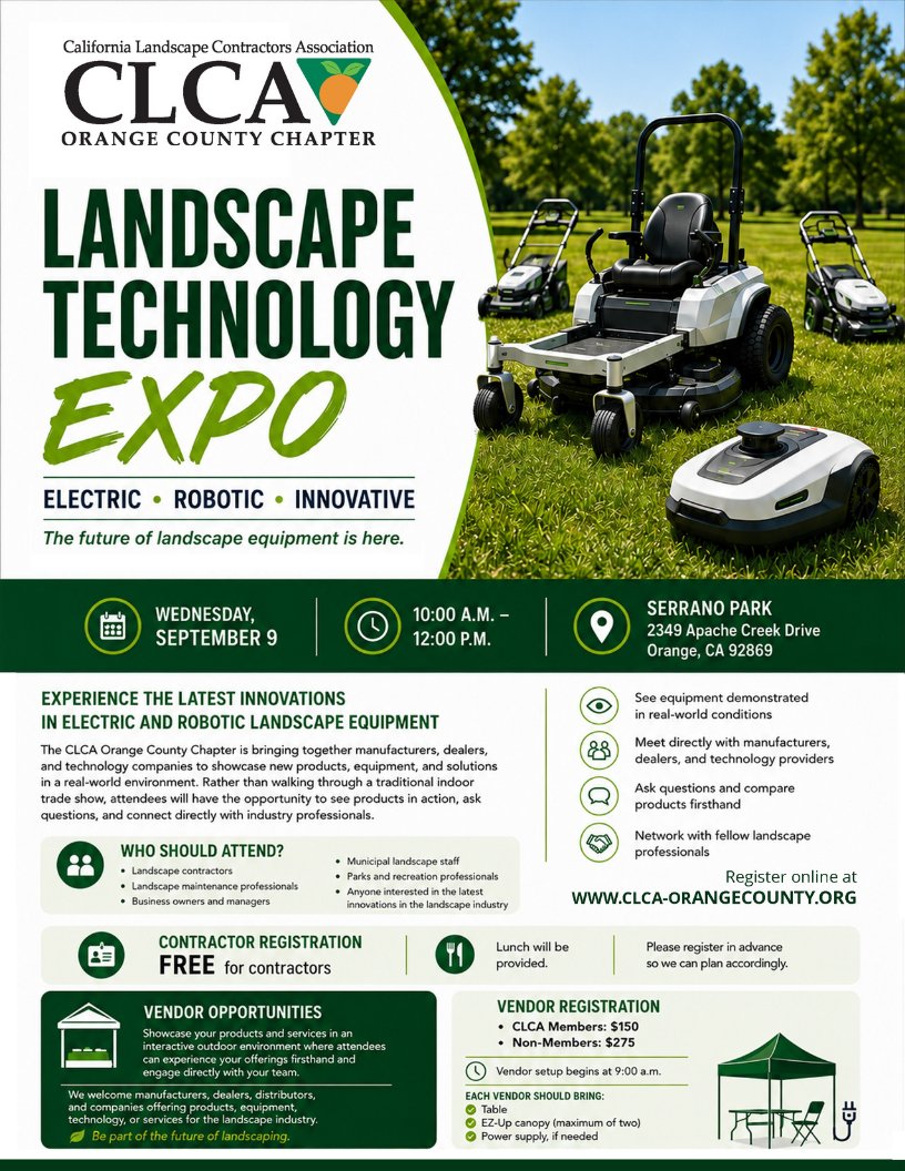 nexmow's tweet photo. We’re excited to announce that NEXMOW will be exhibiting at the California Landscape Contractors Association (CLCA) Orange County Chapter events, where green industry leaders come together to explore the latest innovations shaping the future of landscape maintenance and outdoor technology. These events provide a fantastic opportunity to connect with local contractors, landscape professionals, and industry leaders looking for smarter, more efficient solutions.

Attendees will have the opportunity to learn how the NEXMOW M2 is transforming large-scale mowing with autonomous precision, consistent striping, and scalable multi-mower operations. Designed for sports facilities, commercial properties, campuses, and golf courses, the NEXMOW M2 helps maintenance teams maintain exceptional turf quality while improving efficiency and reducing labor demands.

As Southern California’s landscape industry continues to embrace automation and advanced technology, NEXMOW provides a practical solution that supports both operational productivity and professional results. Whether you manage expansive commercial turf or complex residential properties, our team will be available to answer questions, demonstrate the capabilities of the NEXMOW M2, and discuss how autonomous mowing can fit into your maintenance program.

We look forward to connecting with fellow landscape professionals in Orange County! Be sure to stop by and say hello! 🌱⚡️

#CLCA #CLCAOC #OrangeCountyLandscaping #NEXMOW #NEXMOWM2 #TurfManagement #TurfCare #SportsTurf #CommercialMowing #AutonomousMowing #RoboticMower #RoboticMowing #MowingTechnology #LandscapeManagement #GroundsMaintenance #SmartTurf #PrecisionMowing #SustainableLandscaping #FutureOfTurf #InnovationInTurf #AutonomousEquipment #SoCalLandscaping