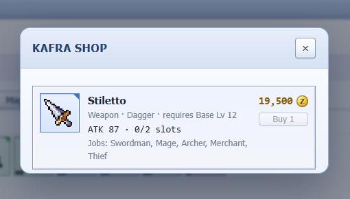 Fiyamaagf's tweet photo. Stiletto looks like such a great item in @IdleROGame ! ⚔️ It has a cool design and solid stats, making it an exciting weapon to add to my gear collection. https://t.co/tW298hwMC2