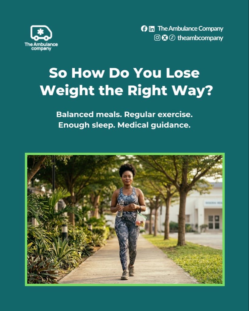 Theambcompany's tweet photo. Losing weight shouldn’t cost you your life. 

Real weight loss takes time. Balanced meals, consistent exercise, proper rest and medical guidance will always beat a dangerous shortcut.

Tag someone who needs to see this.

For ambulance services,
📞 0915-555-6030, 0915-555-6040. https://t.co/X85R1wl2uM