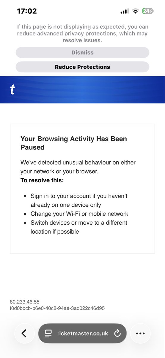 actmyjames's tweet photo. @TMIrelandHelp Help me please, i've tried access my account and this keeps coming up. I've tried on multiple devices and different locations. I need to download my tickets for an event tomorrow please help ASAP https://t.co/nlzQAe7xL0