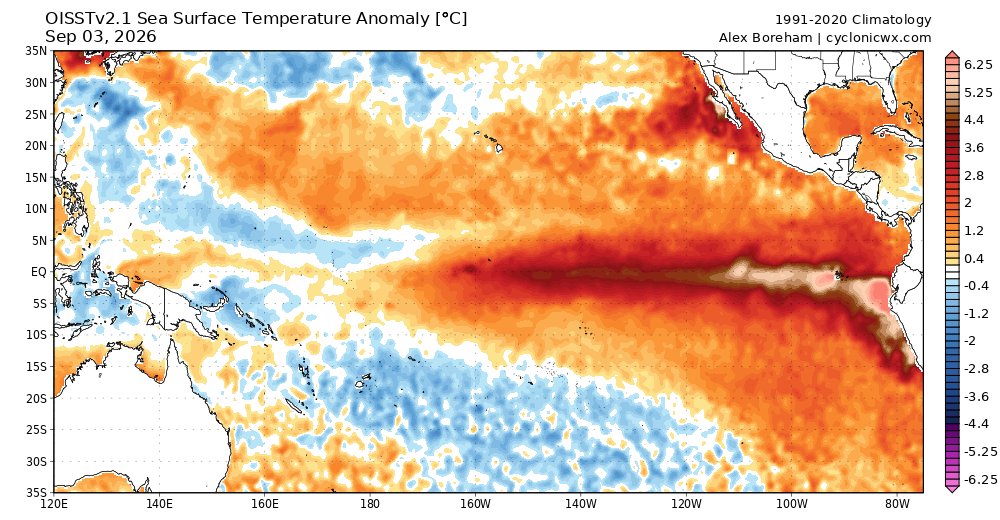 cyclonicwx's tweet photo. Nino 1+2 just keeps on warming... now approaching +5C! Getting into uncharted territory now. Who knows the next time we'll see values like this https://t.co/h8WkmcHKVd
