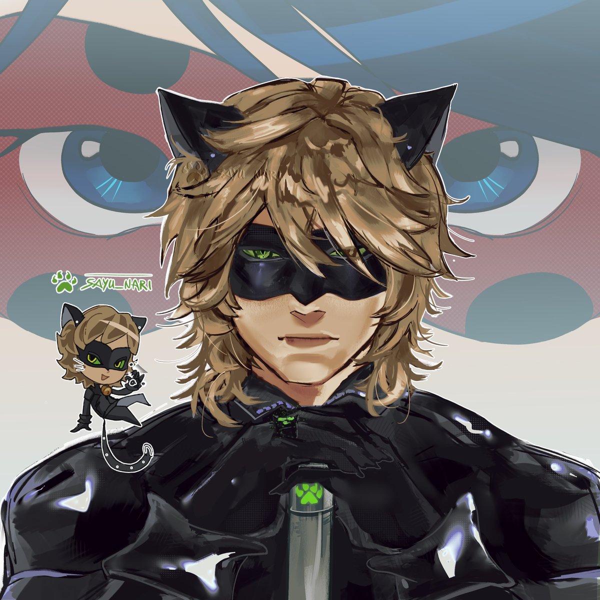 sayu_nari's tweet photo. Thinking about if Chat Noir had a Wolfcut… #miraculousladybug #mlbtwt #ladynoir https://t.co/yCjBOqCo2U