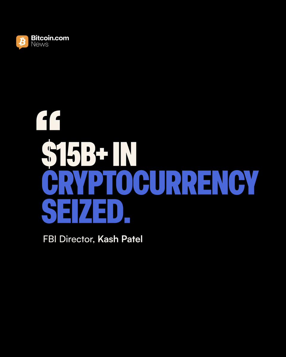 BitcoinNews's tweet photo. NEW: 🇺🇸 FBI Director Kash Patel said this week, $15B+ in cryptocurrency was seized, with 'Operation Blackout' shutting down 500+ fraudulent investment sites, and closing down dozens of scam compounds. https://t.co/1oByKbEY2v