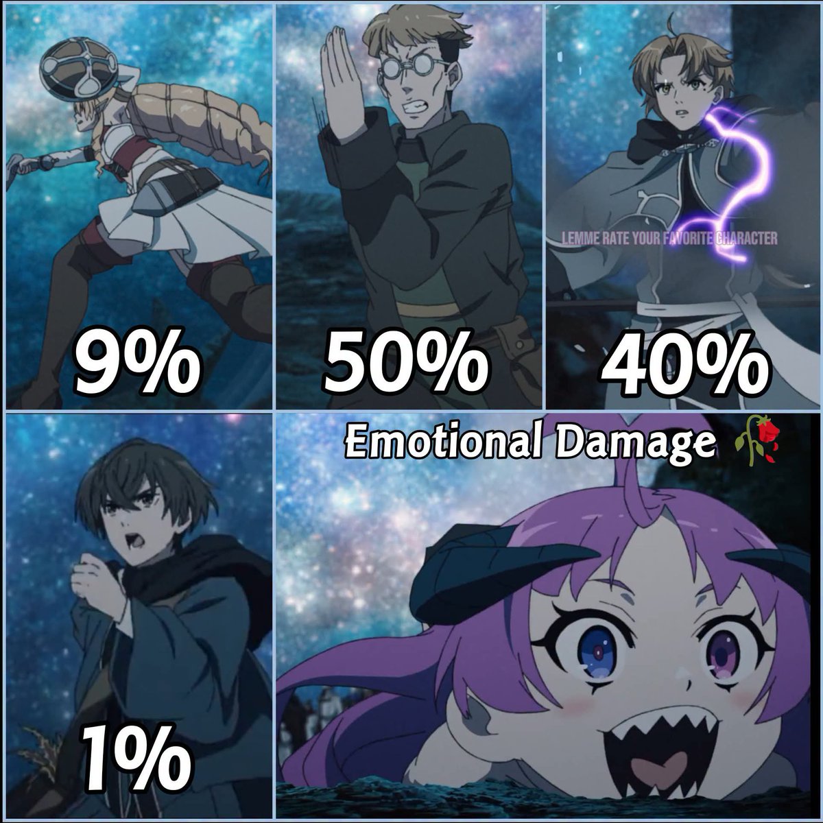 LRYFCID's tweet photo. Rudeus’s DMG team’s contribution during the battle against Atofe in this episode‼️

Zanoba : Goat
Rudeus : Tricky
Elinalise : Distrub atofe's concentration
Cliff : Become RunningBack
Meanwhile Kishirika : Lay down 😭

#MushokuTensei #無職転生 https://t.co/s02IfY04wW