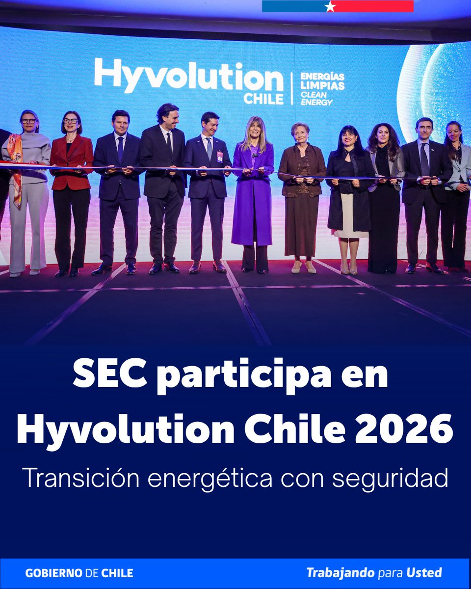 SEC_cl's tweet photo. ⚡️ Transición energética con seguridad

La Superintendenta de la SEC, Marta Cabeza, participó en la inauguración de Hyvolution Chile 2026, encuentro sobre hidrógeno verde y nuevas tecnologías energéticas.

Además, Marisel Lavín, jefa de la División de Combustibles, participó como panelista en uno de los bloques de la jornada.

Desde la SEC seguimos aportando, desde nuestras competencias, al desarrollo seguro y regulado de los nuevos energéticos. 

#SECChile #HyvolutionChile #HidrógenoVerde