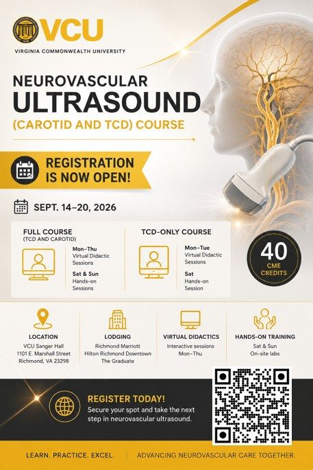 cme_gallery's tweet photo. Neurovascular Ultrasound: Carotid and TCD Course 2026
14 Sept 2026 – 20 Sept 2026 · Richmond · 40 CME
https://t.co/d2wMgKkES0
#NUCT2026 #CME #Neurology #Richmond #NeuroTwitter #BrainHealth #NeurovascularUltrasound #CarotidUltrasound #CarotidDuplex #TCD #TranscranialDoppler #VascularNeurology #Stroke #StrokeNeurology #VCU #VirginiaCommonwealthUniversity #Virginia #USA #UltrasoundEducation #HandsOnLabs #VirtualDidactics #HybridCourse #CMECredits #Neuroimaging #VascularImaging #NeuroSonology #NeurovascularCare #InterventionalNeurology
