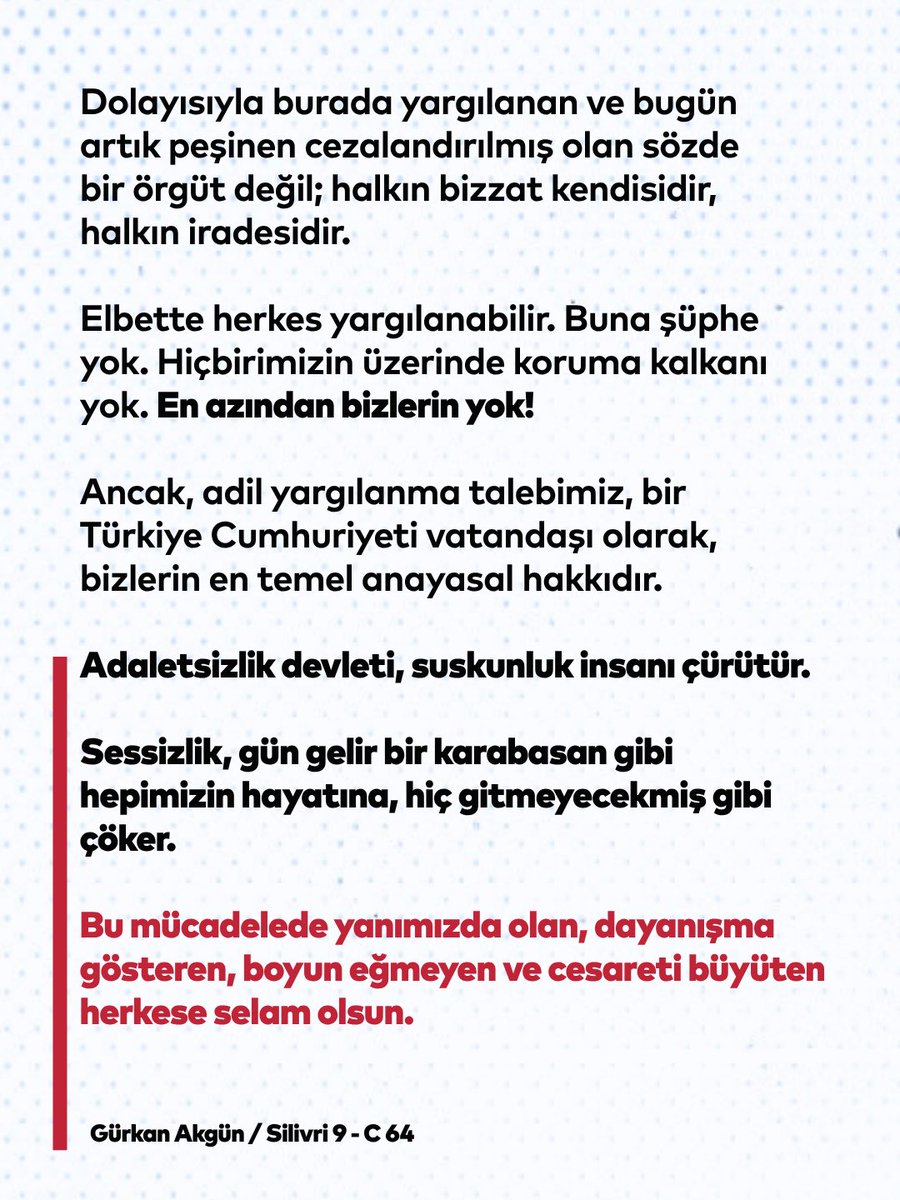 akgungurkan's tweet photo. Adaletsizlik devleti, suskunluk insanı çürütür. 

1.5 yıldır sürdürdüğümüz bu onurlu hak mücadelesinde yanımızda olan, dayanışma gösteren, boyun eğmeyen ve cesareti büyüten herkese selam olsun. https://t.co/2mSUGCedro