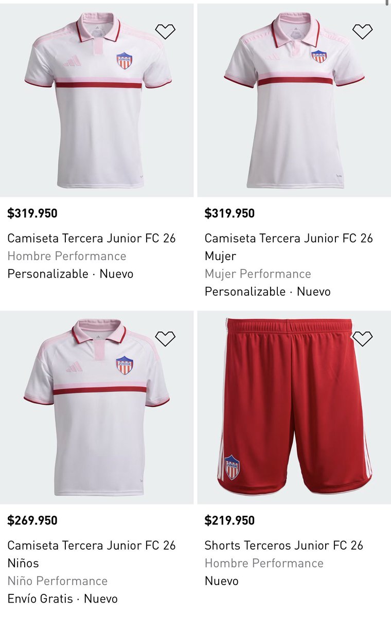 DlaRans_'s tweet photo. Oficialmente Adidas saca la nueva indumentaria de Junior 🔴⚪️🦈 🌺

3ra equipación 2026-2027 con el detalle de la flor cayena que tanto representa a la ciudad, pantaloneta roja con líneas del color de la camiseta…

En la 4ta imagen como se vería el uniforme completo… las medias solo son una idea, no quiere decir que sean las que van a utilizar…

Precios:
Hombre y mujer $319.950 
Niño $269.950
Pantaloneta $219.950