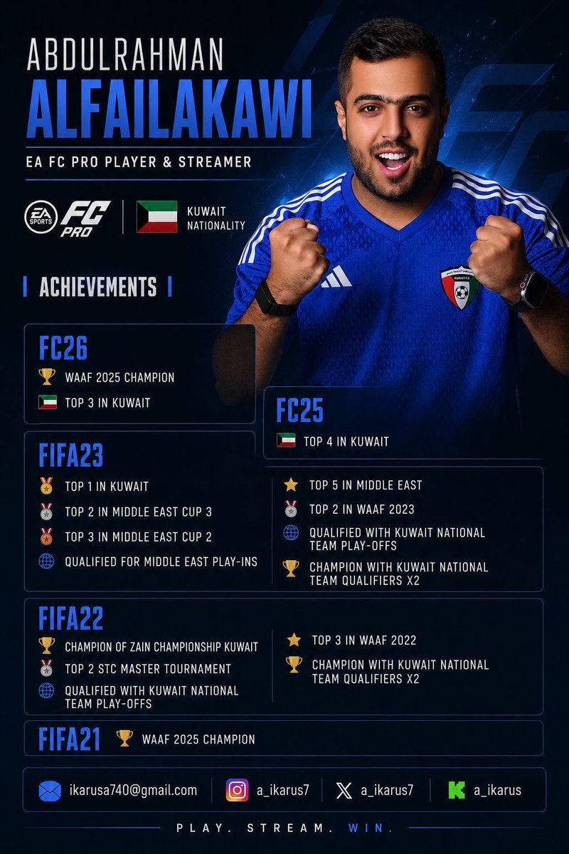 a_ikarus7's tweet photo. السلام عليكم ورحمة الله وبركاته

انا لاعب حر للموسم القادم للعبه EAFC27

اي منظمه او فريق حاب يتعاقد معاي عن طريق الدايركت 💙💙   

الانجازات 🏆 https://t.co/D8k5DE4nj5