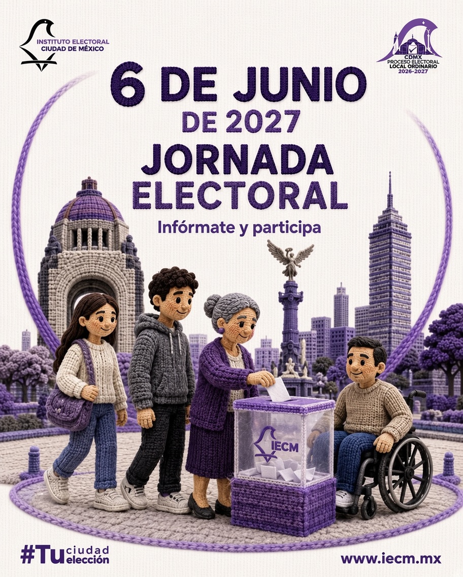 IECMDD09's tweet photo. Aparta la fecha: la jornada electoral del Proceso Electoral Local Ordinario 2026-2027 se realizará el domingo 6 de junio de 2027. Conoce el proceso y prepárate para participar. https://t.co/zYYgZnPWPF