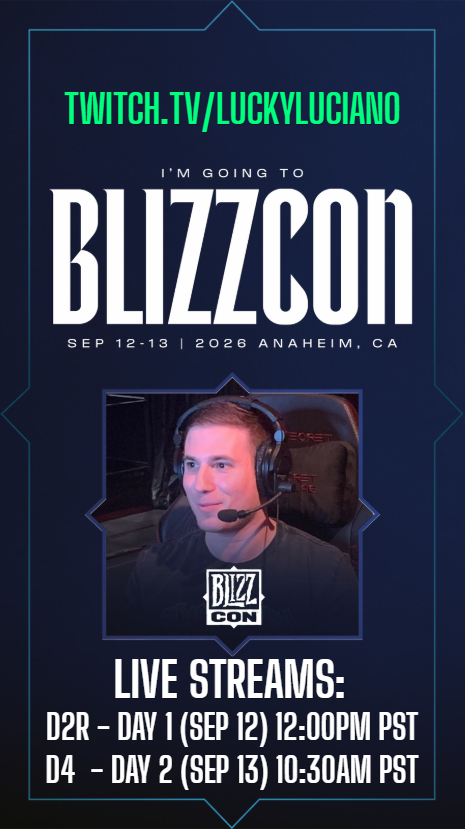 LuckyLuciano610's tweet photo. I’m heading back to #BlizzCon, and this one means a lot to me.
I’ll be on the show floor streaming the latest Diablo content all weekend. Stream times below, you never know who may randomly stop by ;)
Can’t wait to share this surreal experience with everyone again. #diablopartner https://t.co/dM4JkxnlwS