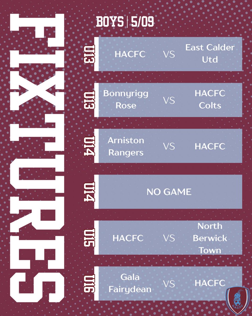 HaddingtonACFC's tweet photo. This weekends fixtures ⚽️

This weekend all of our games take place on Sunday 🙌

No games for our girls U14 team this weekend as they head to the Hibernian women V Glasgow match to be ball attendants and for team bonding on Sunday! A busy and very exciting weekend for the girls https://t.co/NOAykz6AEL