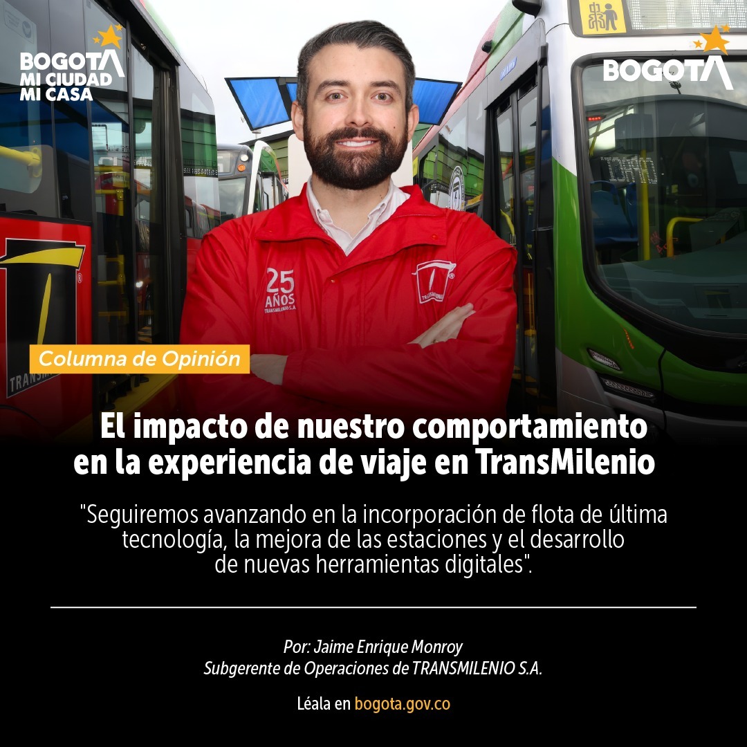 Bogota's tweet photo. Hacer fila, permitir que otros usuarios salgan antes de ingresar y no bloquear los accesos son acciones sencillas que pueden hacer la diferencia. Jaime Enrique Monroy, de @TransMilenio, explica por qué. 👉 https://t.co/6aYmUilVO5 https://t.co/n5IV5YhO3m