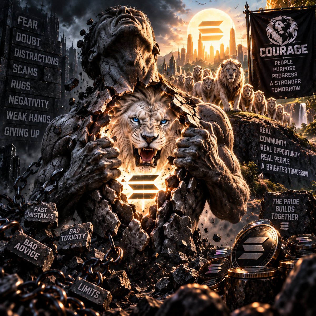thewhitelion26's tweet photo. ENOUGH WAITING. ENOUGH WATCHING. WAKE THE FUCKING LION. 🦁🔥
Crypto will test you.
It’ll hit your conviction, expose your patience, and make you question why you started.
Good.
Because $COURAGE wasn’t born in comfort.
It was forged in the fucking trenches.
We’ve taken hits. We’ve watched projects disappear. We’ve seen what happens when communities fold the second things get difficult.
NOT THIS PRIDE.
We’re still here.
Still building.
Still pushing.
Still getting louder.
The lion inside doesn’t ask for permission to come out.
Eventually, it BREAKS OUT.
$courage  🦁🔥
NOW LET THEM HEAR US ROAR.