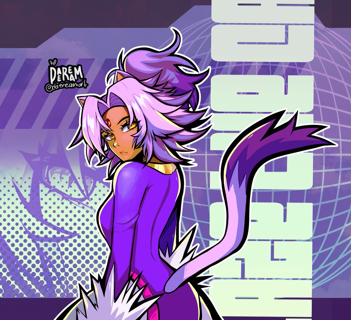Daereamart's tweet photo. I finally take a little time to finish this piece a make it with a background :D Blaze the cat human version with 2yk graphic design https://t.co/ArAkZZQatc