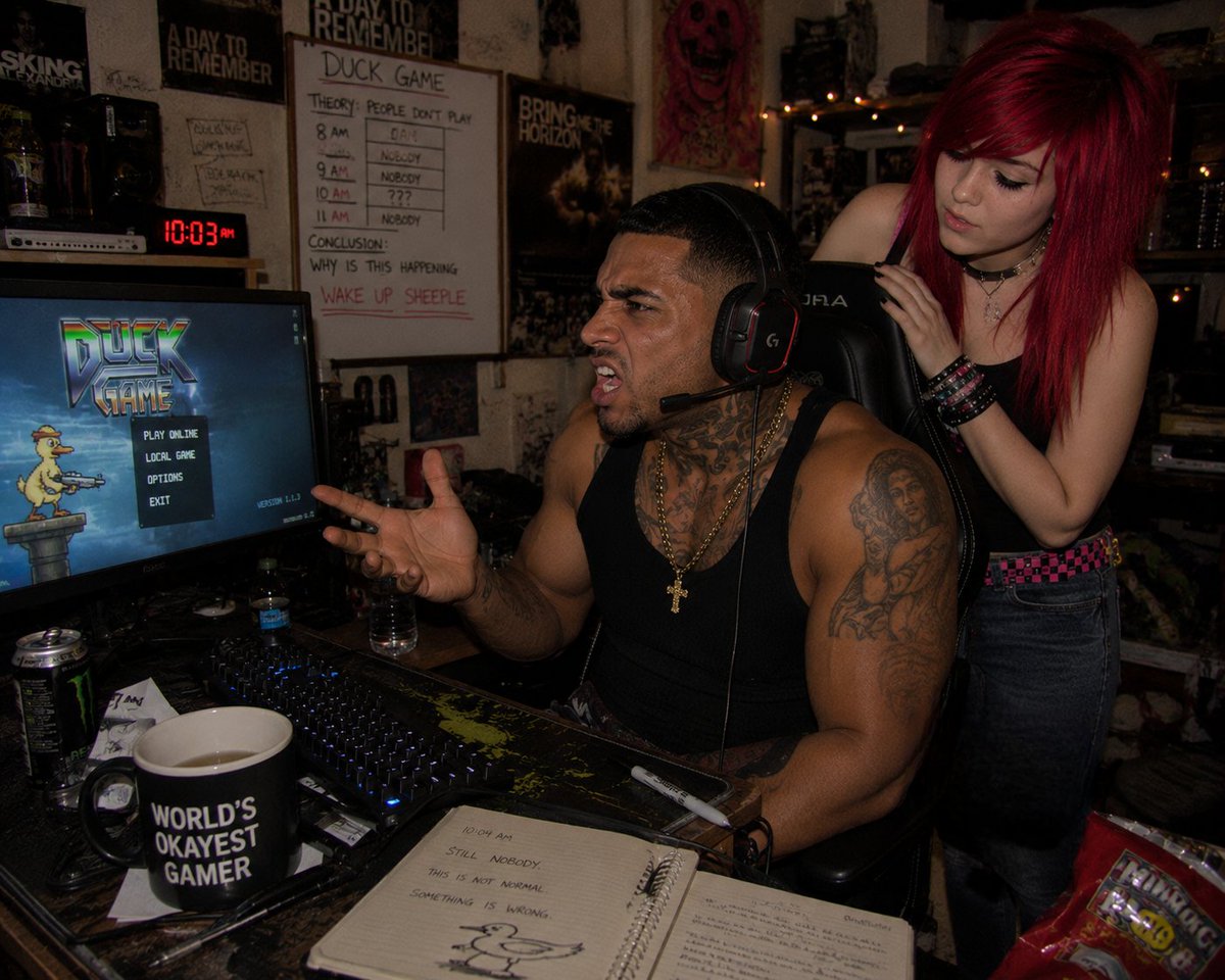 Lucysplacexd's tweet photo. Bro discovered nobody plays Duck Game at 10 AM and has been investigating the phenomenon ever since 😭
Lucy: “Maybe they're asleep?”
Him: “…at TEN?”
🗿
#DuckGame #LucyMae #GamingChaos https://t.co/tQykHJwS0W