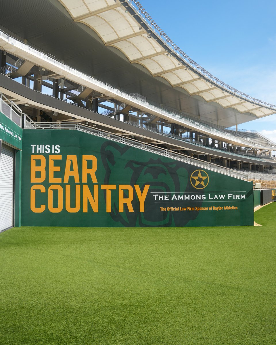 BaylorAthletics's tweet photo. A fresh look for the run-out to kickoff 👀

We're proud to welcome @AmmonsLaw as the Official Personal Injury Law Firm Sponsor of Baylor Athletics. Founded by Baylor alumnus Rob Ammons, the firm's commitment to Baylor is now on full display.

#SicEm