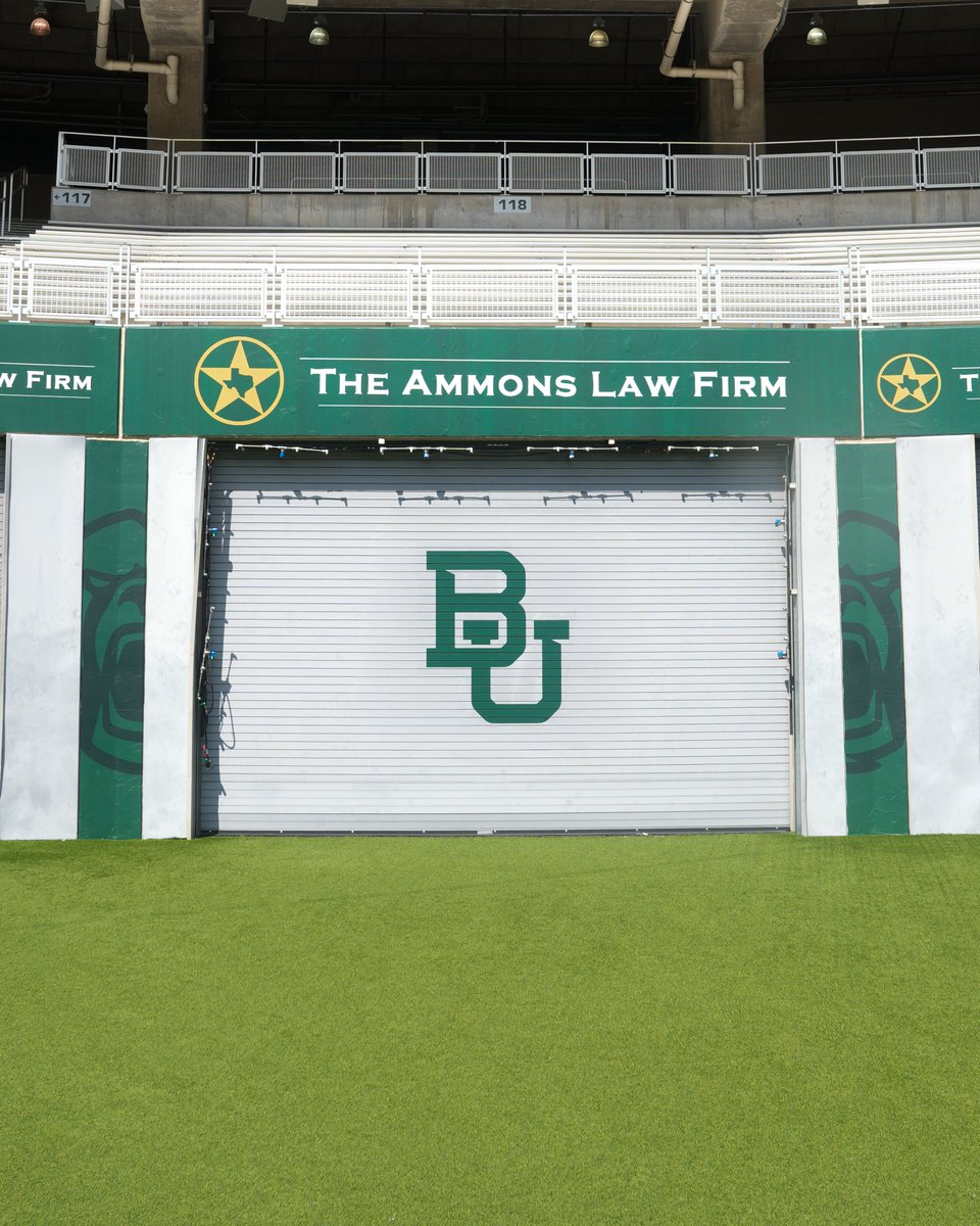 BaylorAthletics's tweet photo. A fresh look for the run-out to kickoff 👀

We're proud to welcome @AmmonsLaw as the Official Personal Injury Law Firm Sponsor of Baylor Athletics. Founded by Baylor alumnus Rob Ammons, the firm's commitment to Baylor is now on full display.

#SicEm
